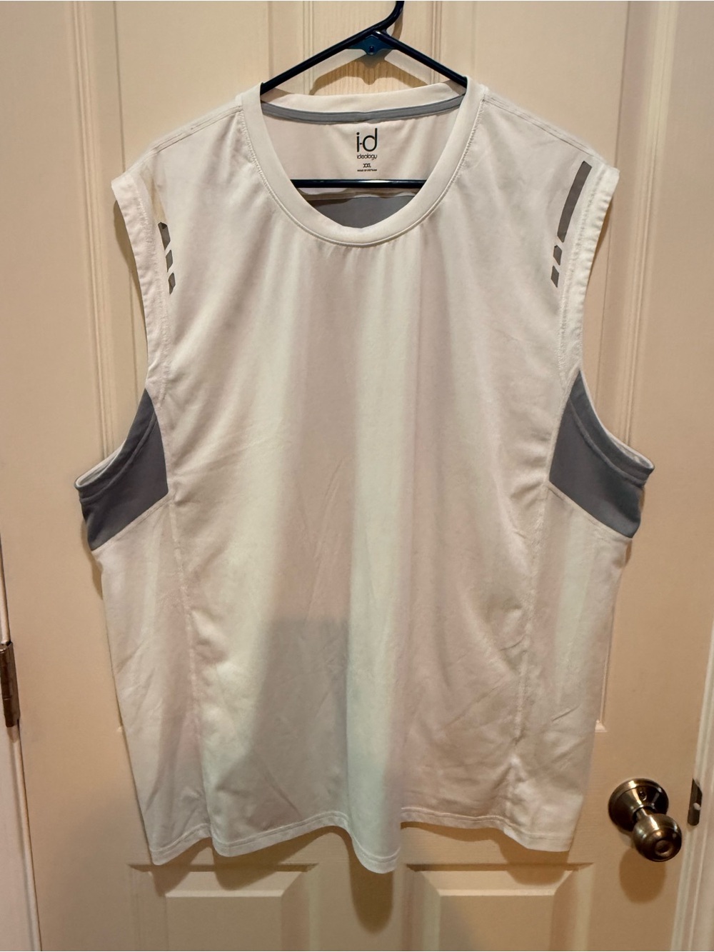 Ideology White Sleeveless Muscle Tee with Gray Panels